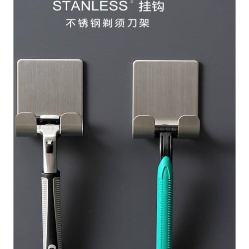 Punch-Free Stainless Steel Razor Hanger Bathroom Unmarked Wall-mounted Razor Holder Plug Hook Razor Holder Bathroom Accessories
