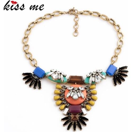Boho Style Jewelry From India KISS ME New Big Created Gemstone Pendant Shourouk Necklace Statement Collares Mujer