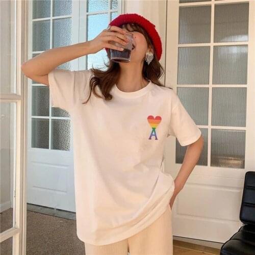 Spring Summer 2021 New Love Male and Female Short-sleeved T-shirt Hearts A Love Letters Graphic Harajuku Woman Loose Tshirts