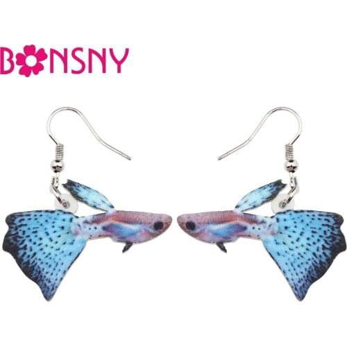 Bonsny Acrylic Elegant Guppy Fish Earrings Big Long Dangle Drop Novelty Ocean Sea Jewelry For Women Girl Ladies Accessories Gift