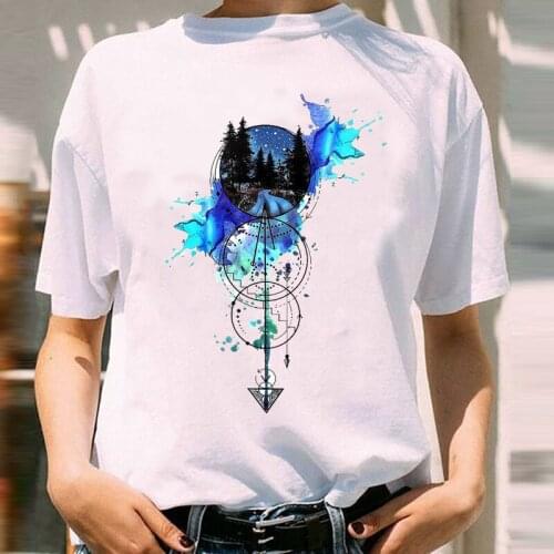Women Graphic Watercolor Star Night Cute Ladies Short Sleeve Clothing Fashion Lady Print Female Clothes Tops Tees Tshirt T-Shirt