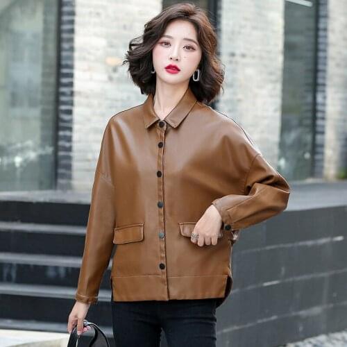 Large Size 3XL Women Leather Coat New 2021 PU Leather Jacket Women Short Slim Spring And Autumn Motorcycle Female Clothing Black