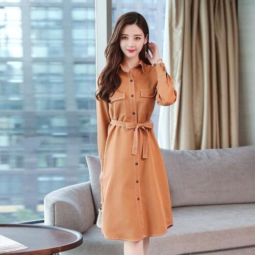 Womens Shirt Dresses fashion Long Sleeve Dress Button Bandage Dress Turn Down Collar Office Women Casual Dress Vestidos