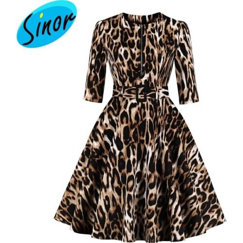 Spring 2019 leopard spot temperament womens 70s dress 1772 belt party dress