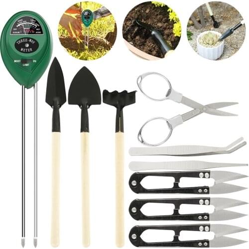 10Pcs Succulent Bonsai Planting Set Transplanting Tools Soil Tester Scissors Bannie Brush Wooden Handle Miniature Garden Tools