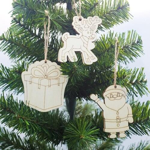 10pcs/pack Christmas Decor Wooden Wood Hanging Pendant Party Supplies Craft DIY Ornament Hanging Tag For Happy Christmas Decor