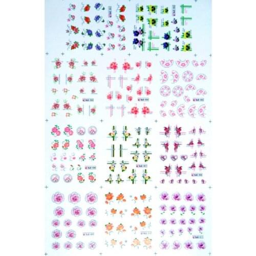 11 PACKS / LOT SILVERY GLITTER POWDER WATER DECAL SLIDER NAIL ART BEAUTY FLOWER ROSE PEONY FLORID RING WHEEL BJC001-011