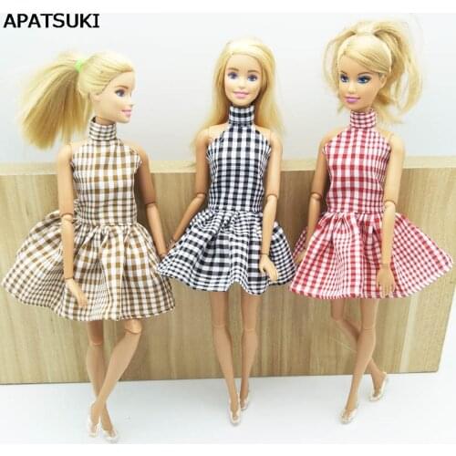 3 Colors Fashion Dress For Barbie Doll Classical Plaided Party Dress Clothes For Barbie Dollhouse 1/6 Doll Accessories