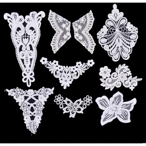 8Pcs/Set White Flower Embroidery Lace Fabric Appliqued Sewing Patch Ribbon Lace Fabric Garment Accessory Decoration