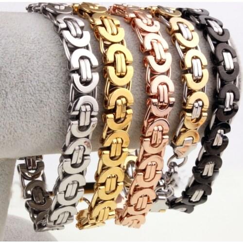 Promotion! Mens Bracelets Silver Color Chain Link Bracelet Stainless Steel 6-11mm Width Byzantine Wholesale High Quality