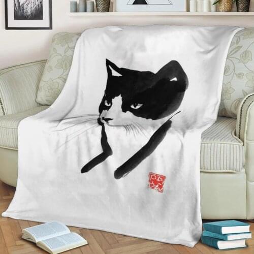 Black and white cat Flannel Throw Blanket 3D Printed Keep Warm Sofa Child Blanket Home Decor Textiles Dream Family Gift