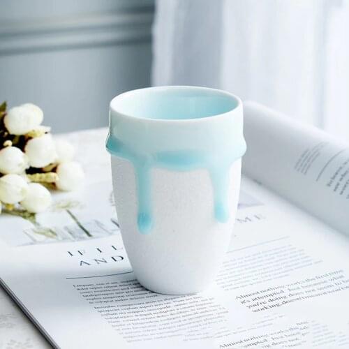 Jingdezhen Ceramic Flow Glaze Cup Handmade Porcelain Coffee Tea Mug White Water Juice Breakfast Drinking Mugs Household Office