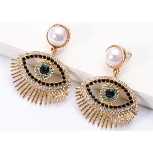 New Arrival Crystal Metal Long Eye Shaped Earring High Quality Pearl Vintage Jewelry Accessories For Women Wholesale