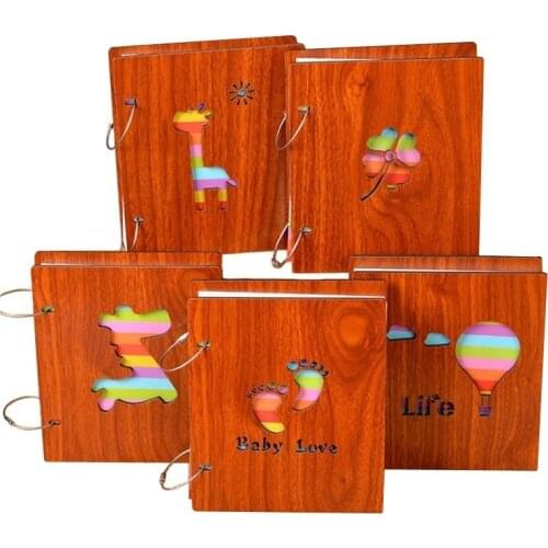 Wood Cover Photo Album Baby Scrapbooking for 5/7inches Photo Creative Trip Commemoration Album Hollow Out Handmade Birthday Gift