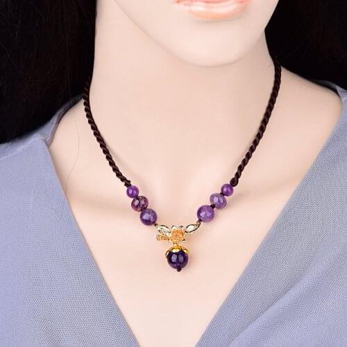 Chinoiserie Handmade Individual Natural Violet Crystal Necklace Clavicle Chain Delicate Ancient Fashion Jewelry Woman Bijoux