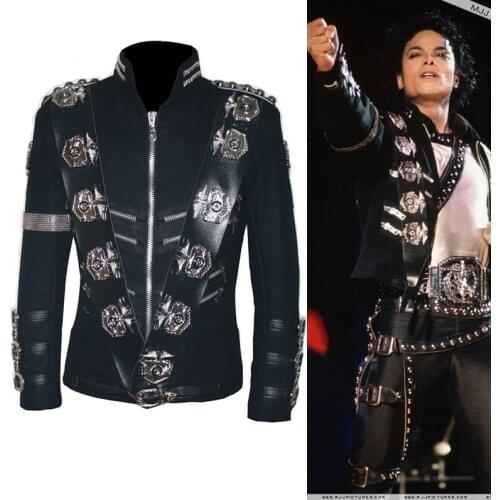 Classic XXS-XXXL MJ Michael Jackson BAD JACKET WITH SILVER EAGLE BADGES Punk Jacket Performance Collection