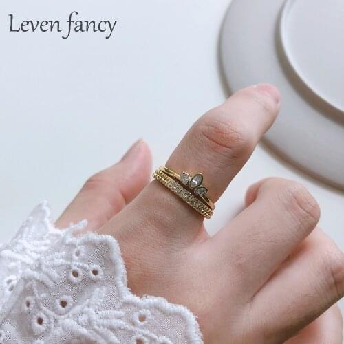 925 Sterling Silver Ring Double Row Diamond Ring Princess Crown Anniversary Gift Womens Wedding Promise Open Adjustable Rings