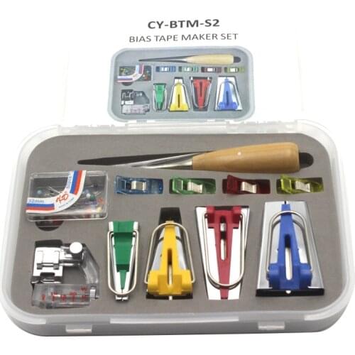 Bias Tape Maker 6MM 12MM 18MM 25MM with Binder Foot Bradawl Quilting Clips Sewing Pins Kit (BTM-S2)
