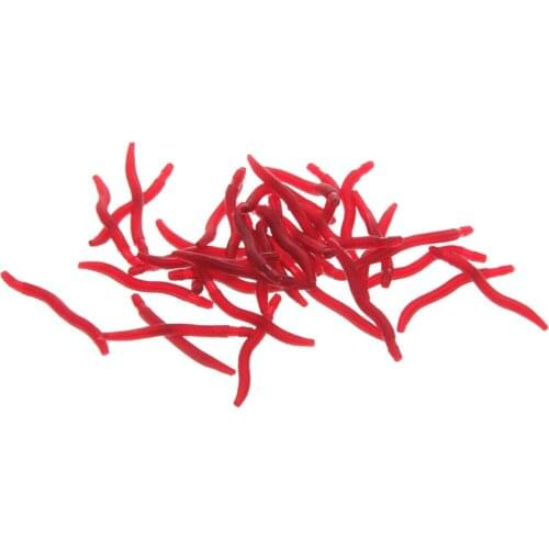 Lot of 50 Artificial Sinking Red Soft Rubber Worm Fishing Lures Bait