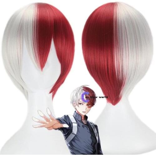 My Hero Academia Shoto Todoroki Cosplay Wig White And Red Short Wig Boku no Hiro Akademia Shouto Costume Wigs + Wig Cap