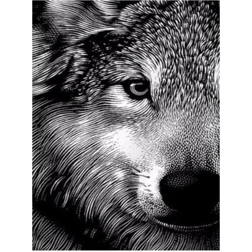 Wolf mosaic embroidery craft half face diamond painting kit black white beads picture wall paper stones drawing christmas gift