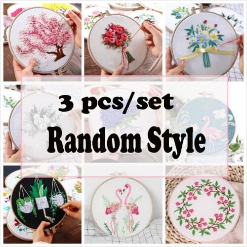 3pcs/set Random Style DIY Embroidery Kit for Beginner Needlework Pattern Printed Cross Stitch Sewing Art Painting Home Decor