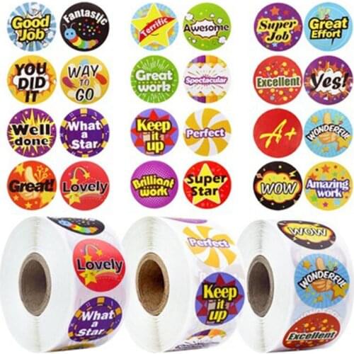 500pcs/roll Reward Stickers Cute Animal Stickers School Motivational Stickers for Teacher Students Kids Encouragement Word Label