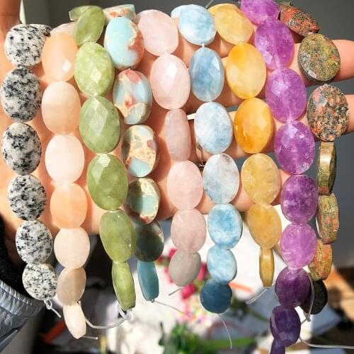 Natural Faceted Stone 13*18mm Oval Blue Aquamarina Labradorite Amethysts Angelite Jaspers Beads For Jewelry Making Diy Bracelet