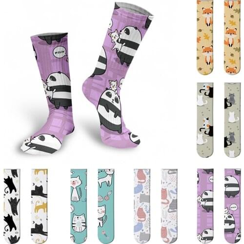 New Mini Pattern Long Socks Funny Cute Animal Cat Panda Purple Pink High Knee Socks Women Happy Calf Socks Christmas Present