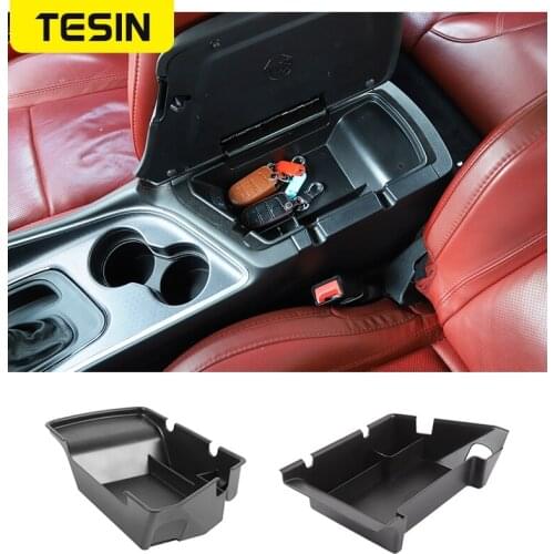 TESIN Stowing Tidying Car Armrest Box Storage Box Organizer Tray for Dodge Challenger 2015-2019 Car Interior Accessories Styling