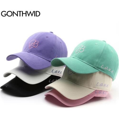 GONTHWID Adjustable Baseball Caps Embroidery Flowers Love Baseball Hat Streetwear Hip Hop Fashion Summer Snapback Sun Visor Hats