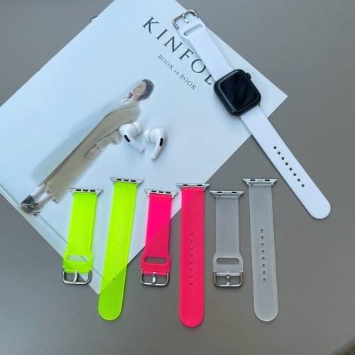 Clear Fluorescence Strap For Apple Watch Band 38mm 42mm 44mm 40mm Silicone Smartwatch Watchband Bracelet IWatch 6Se 5 4 3 Band