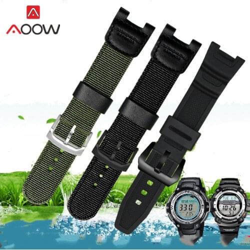 Army Green Black Nylon Leather Watchband for Casio SGW-100 Men Sport Waterproof Strap Band Stainless Steel Buckle Accessories