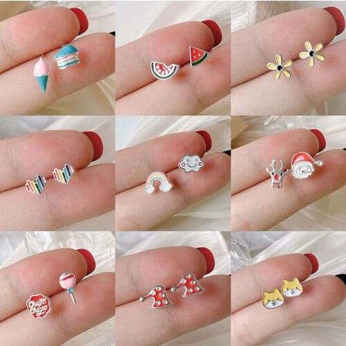 TAFREE Mini Cute Design Stud Earrings Set For Little Girls Ear Jewelry Watermelon Dog Colorful New Students Earring E8502