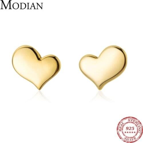 Modian Cute Irregular Heart Stud Earrings for Girls Lady Women Minimalist 925 Sterling Silver Prevent Allergy Jewelry Brinco