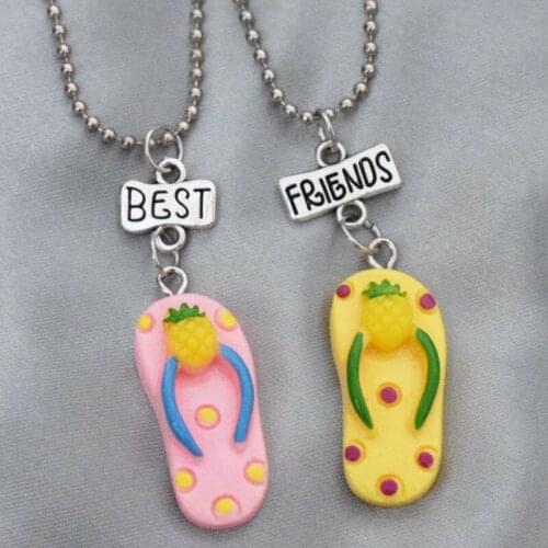Simulation Pineapple Flip-flops Slippers Pendant bff Necklace Children Best Friends 2 Boys Girls Friendship Jewelry Summer Gift