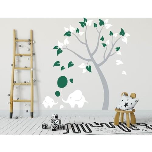 Kids Bedroom Decoration Beauty Cute Nursery Tree Decal with Elephants Ballon Tree Home Decor Fashion Stickers LY1864