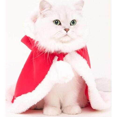 Plush Christmas Pet Cat Dog Cloak Red Hat Costume Dress Up Cosplay Clothes Puppy Party Accessory Featival Suit Decor