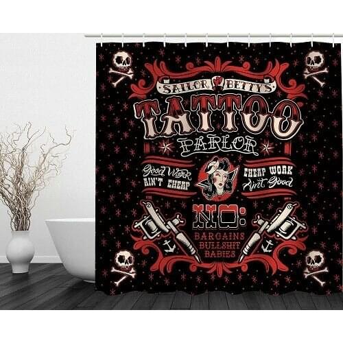 Tattoo Parlor Skulls Shower Curtain Bathroom Decor
