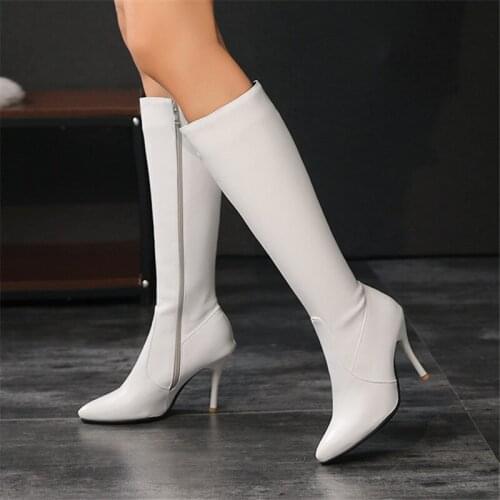 Sexy Booties Woman High Boots Fall Female 2020 Newest High Heels Boots For Women Night Club Wedding Shoes Woman Heels white