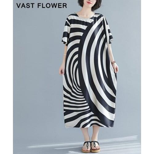 Women Dress Summer Striped Print Short Sleeve Loose Casual Elegant Clothes Vintage Maxi Dress Fashion Vestidos Sundress 2021