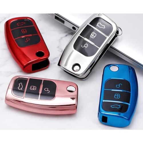 1x Soft TPU Car Key Case Cover For Ford Fiesta Focus2 Ecosport Kuga Escape Falcon B-Max C-Max Eco Sport Galaxy 3 Button Flip Key