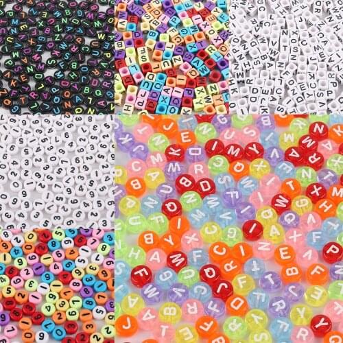 100pcs/lot Round Flat Square Acrylic Digital&Alphabet Letter Loose Spacer Beads DIY Craft Supplies Clothes Decor Jewelry Making