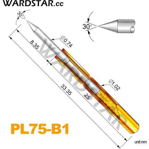 100pcs/lot PL75-B1 Dia 0.74mm Spring Test Probes Pogo Pin Length 33.35mm (Stroke Spring Froce:120g)