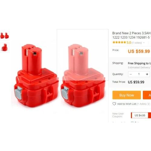 Brand New 2 Pieces 3.5AH 3500mAh 12V 12 Volt Ni-CD Battery for Makita 1220 1222 1233 1234 192681-5 192696 with Protective Design