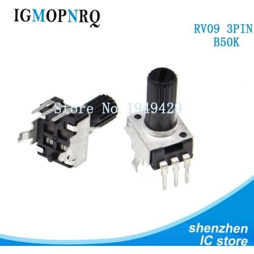 5PCS/LOT RV09 B50K B503 Potentiometer Adjustable Resistance 12.5mm Shaft 3 Pins 0932 Vertical adjustable trim pot WH09