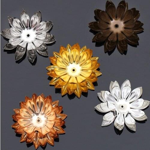 5pcs/lot Gold Silver Antique Bronze 30mm Copper Flower Bead Caps Flower Filigree Bead End Caps For DIY Jewelry Making Findings