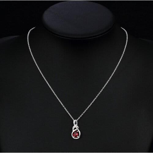 Ayowei Anniversary Gift Water Drop Design Cubic Zirconia Red Crystal Classic Silver Necklace Pendant Jewelry LNS662A