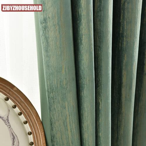 American Retro Dark Green Striped Velvet Curtains for Living Room Bedroom Finished Shading Soundproof Floor Floating Curtains