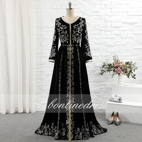 Bbonlinedress Moroccan Caftan Evening Dresses Embroidery Appliques Long Formal Dress Sleeve Arabic Muslim Party Dress Plus Size